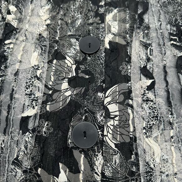 Damee, Inc Blouse Size Small Black and White Semi Sheer Button Up Avangard Top - Picture 5 of 13